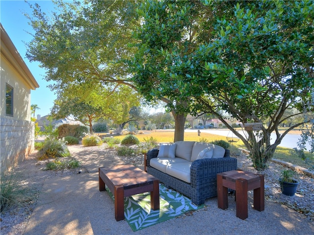 view of patio / terrace with fence and an outdoor hangout area