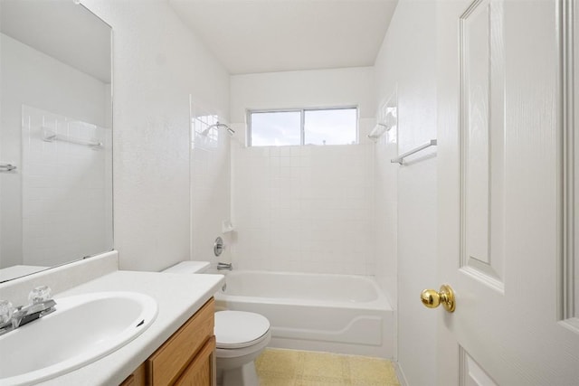 full bathroom featuring vanity, toilet, and  shower combination