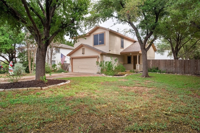 view of front property with a front lawn and a garage