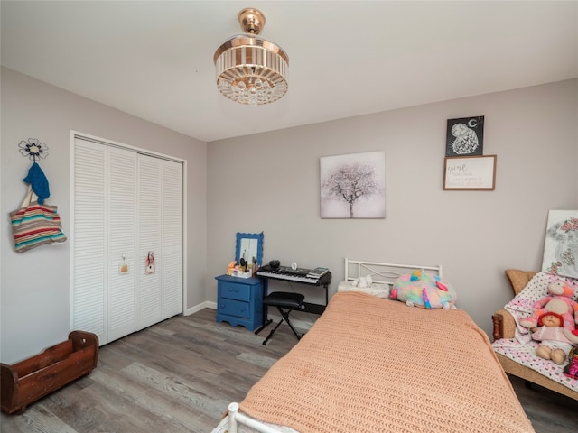 bedroom featuring a closet and wood-type flooring