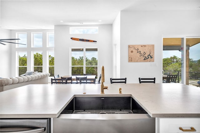 kitchen with ceiling fan, sink, and a wealth of natural light