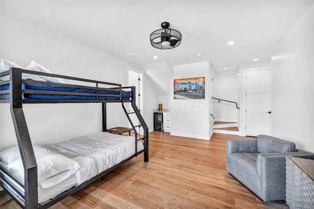 bedroom with light wood-type flooring