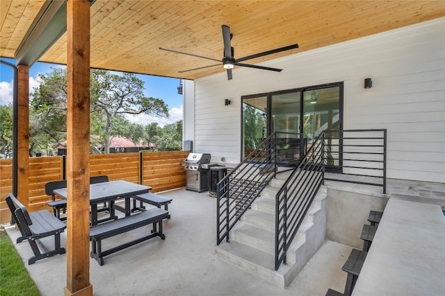 view of patio / terrace with ceiling fan and grilling area