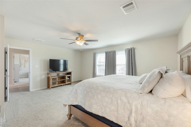 3925 Lyndsey Marie Ln, Pflugerville, TX 78660 - bedroom with baseboards, visible vents, light colored carpet, and ceiling fan