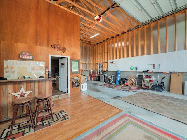 garage with wooden walls