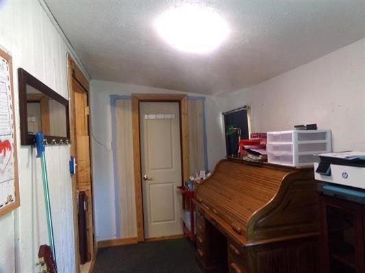 office with lofted ceiling and a textured ceiling