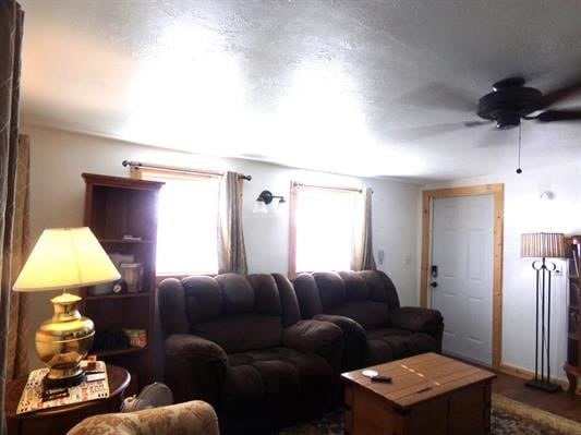 living room with ceiling fan