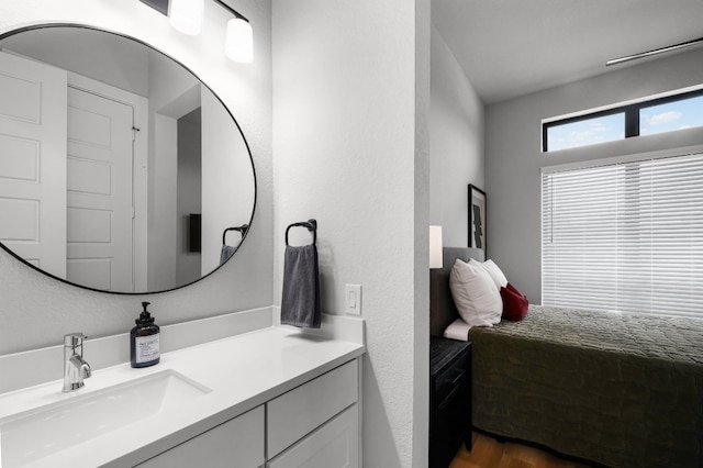 bathroom featuring hardwood / wood-style flooring and vanity