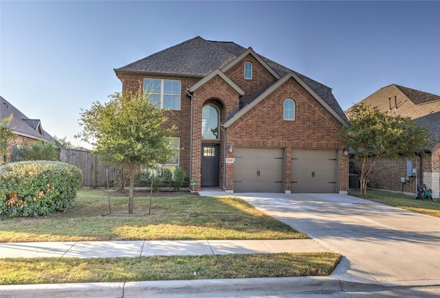 front of property featuring a front yard and a garage