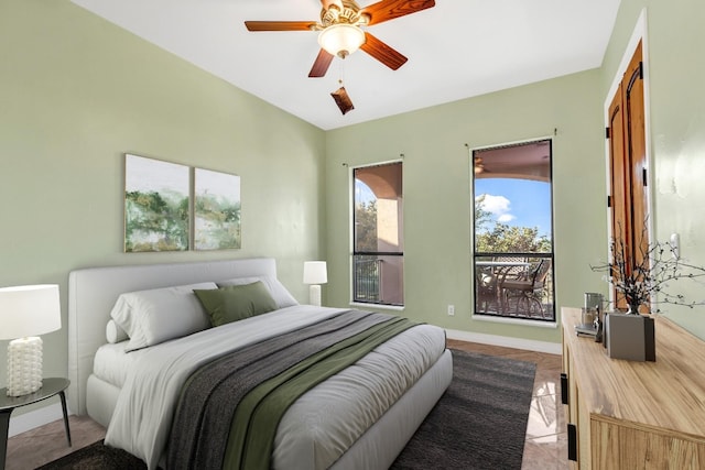 bedroom featuring ceiling fan and a closet