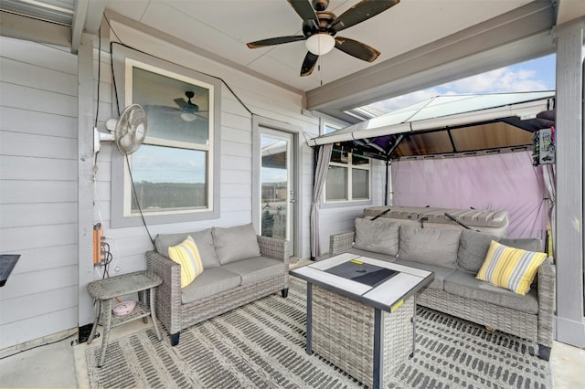 view of patio / terrace with a gazebo and outdoor lounge area