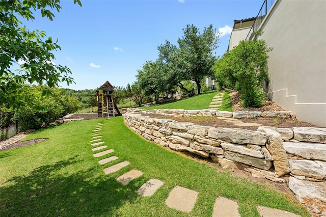 view of yard featuring a playground