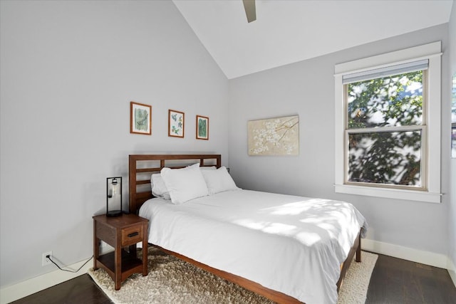1503 Juliet St, Austin, TX 78704 - bedroom with wood finished floors, vaulted ceiling, and ceiling fan