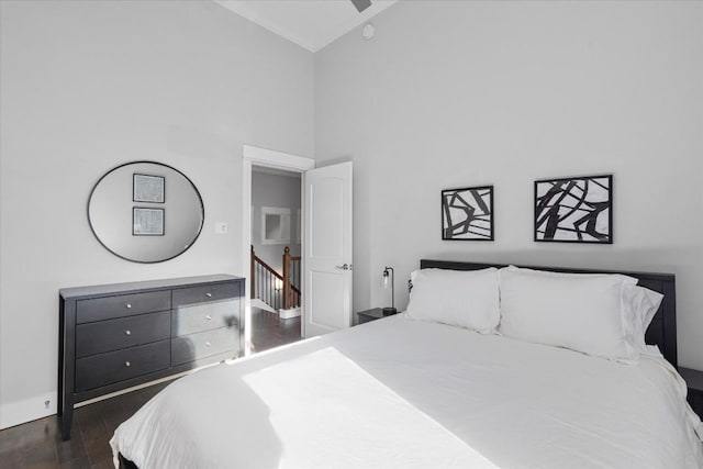 1503 Juliet St, Austin, TX 78704 - bedroom with dark wood finished floors and high vaulted ceiling