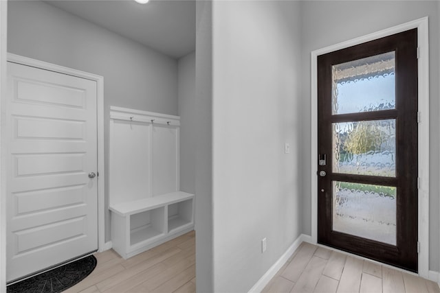 mudroom with light hardwood / wood-style flooring and a healthy amount of sunlight