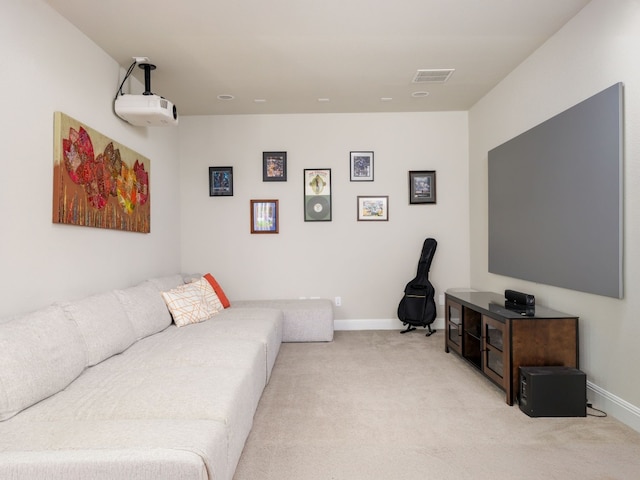 living room featuring light carpet