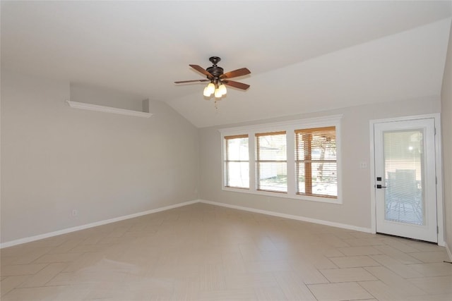1709 Todd Ln, Cedar Park, TX 78613 - unfurnished room with vaulted ceiling, a ceiling fan, and baseboards