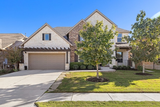 view of front of home with a garage and a front yard