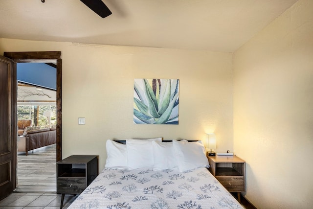 9301 Terlingua Ranch Rd Unit 8025, Alpine, TX 79852 - bedroom with light hardwood / wood-style floors, vaulted ceiling, and ceiling fan