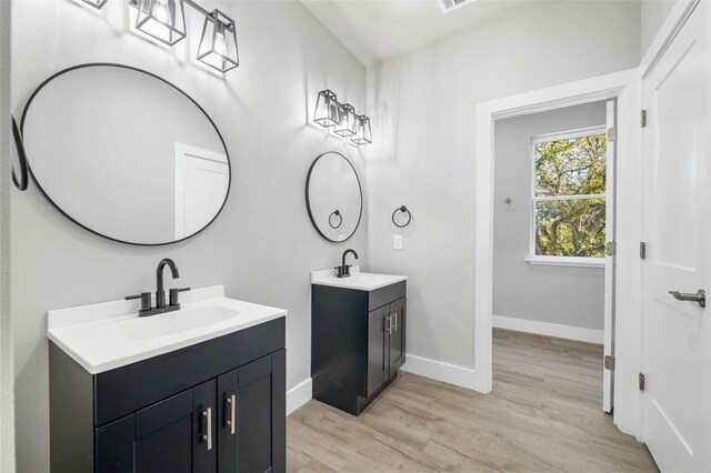 bathroom with vanity and wood-type flooring