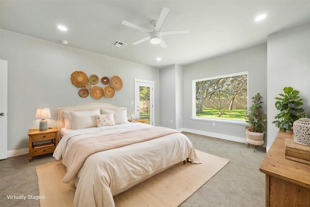 bedroom featuring ceiling fan