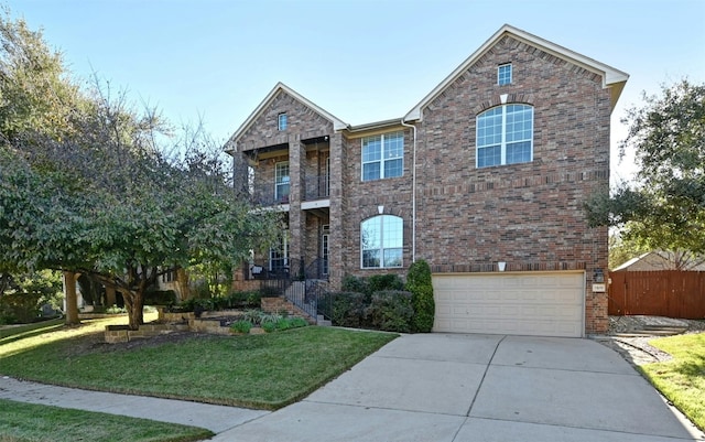 front facade featuring a garage and a front lawn