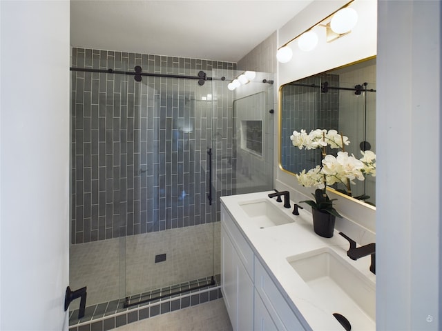 bathroom featuring vanity and walk in shower