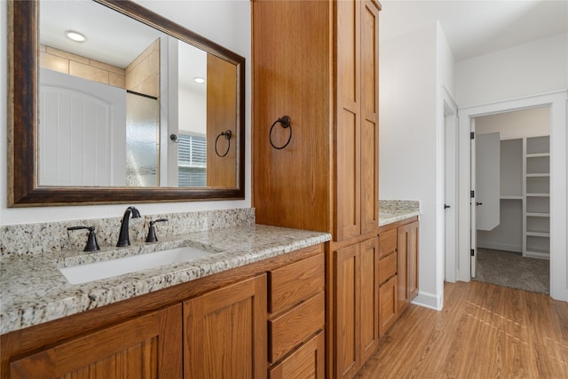 bathroom featuring hardwood / wood-style floors and vanity