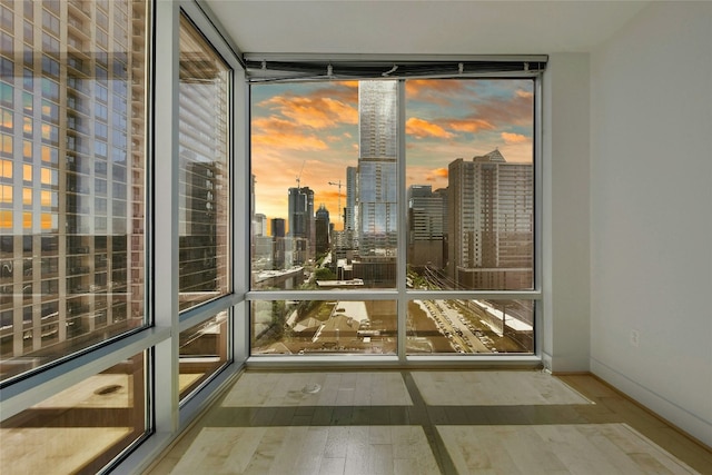 interior space with light hardwood / wood-style flooring, a healthy amount of sunlight, and a wall of windows