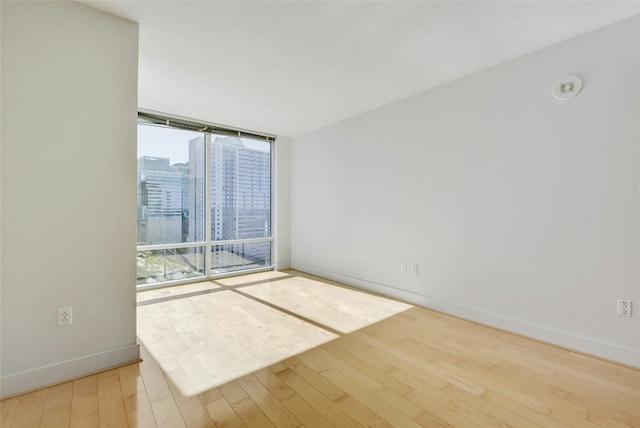 unfurnished room featuring floor to ceiling windows and light wood-type flooring