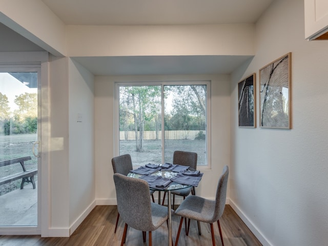 dining space featuring plenty of natural light and hardwood / wood-style floors