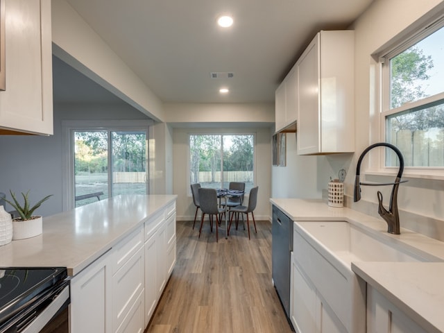 kitchen featuring a wealth of natural light and white cabinetry