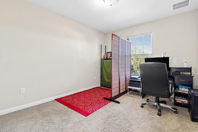 view of carpeted home office