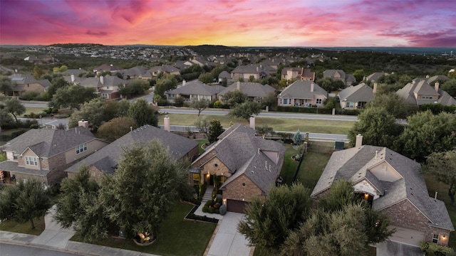 view of aerial view at dusk