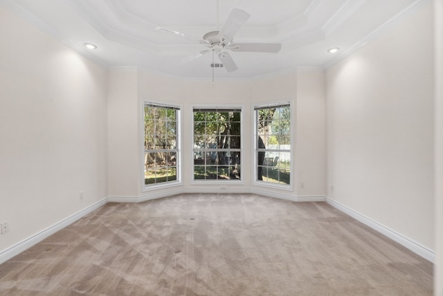3600 Sawmill Dr, Austin, TX 78749 - unfurnished room featuring carpet, a raised ceiling, crown molding, recessed lighting, and ceiling fan