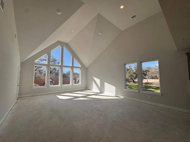 bonus room featuring visible vents and high vaulted ceiling