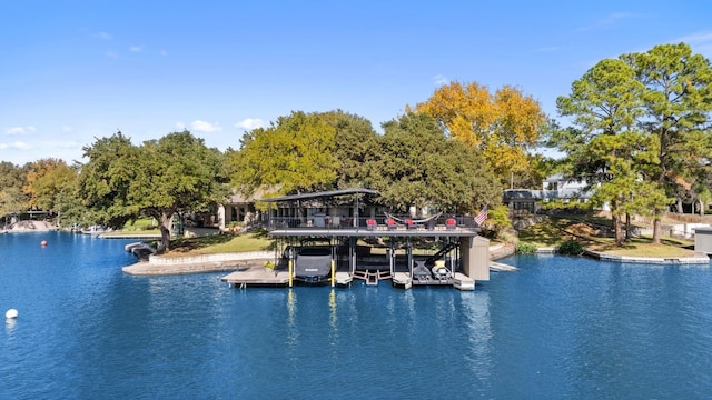 property view of water featuring a boat dock