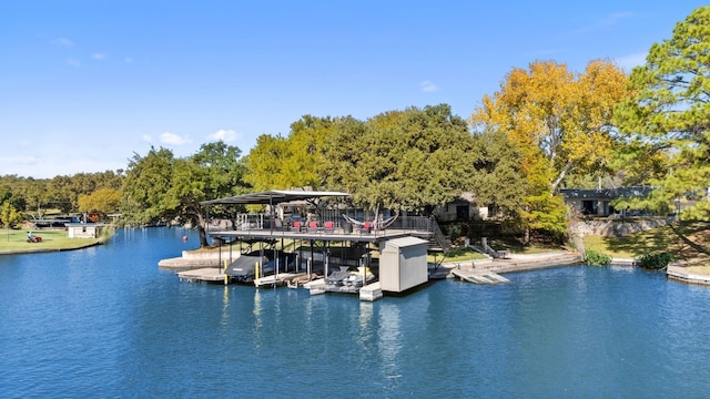 view of dock featuring a water view