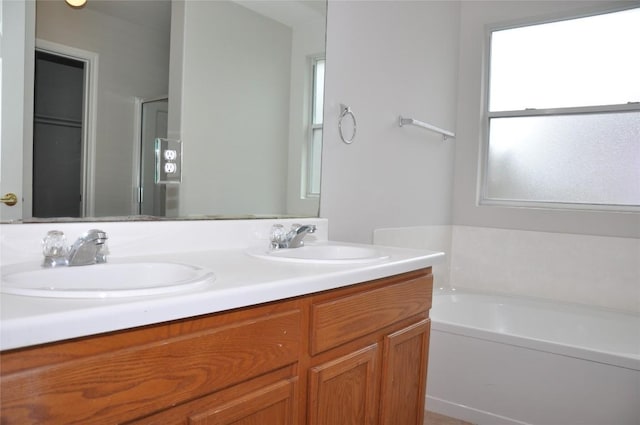 12817 Paloma Blanca Way, Del Valle, TX 78617 - bathroom with plenty of natural light, double vanity, and a garden tub