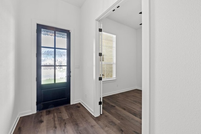2109 Tobiano Trce, Georgetown, TX 78633 - foyer entrance with dark wood finished floors, healthy amount of natural light, and baseboards