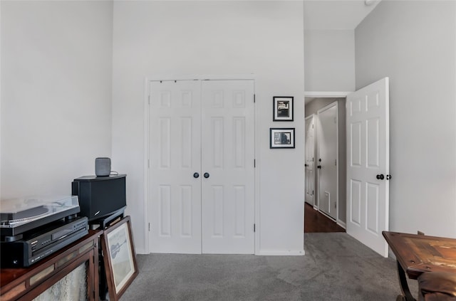 office space featuring dark colored carpet