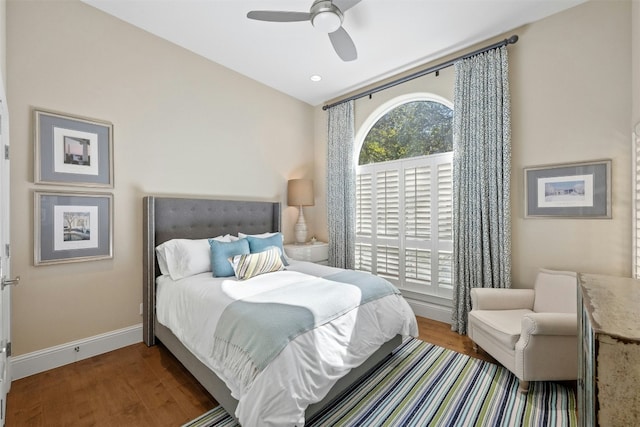 bedroom featuring ceiling fan and wood-type flooring