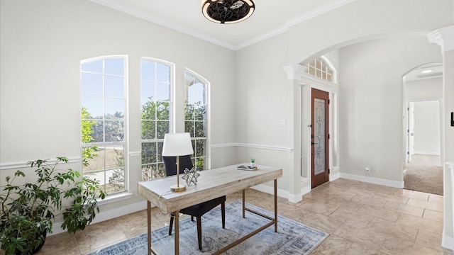 office featuring crown molding and french doors