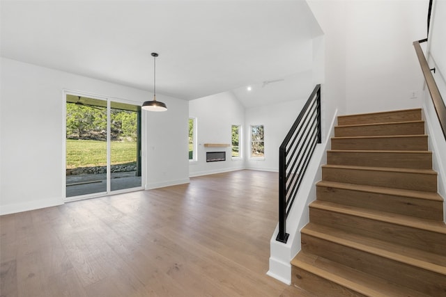 interior space with hardwood / wood-style floors, a healthy amount of sunlight, and lofted ceiling