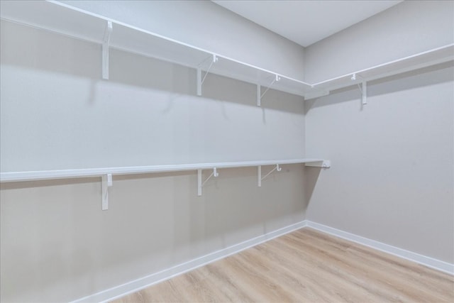 walk in closet with light hardwood / wood-style flooring