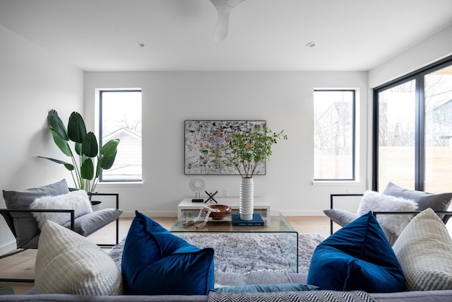 living room featuring hardwood / wood-style flooring and a wealth of natural light