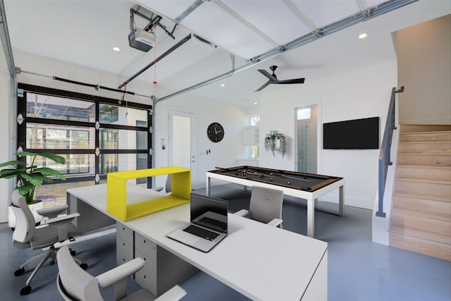 2618 E 4th St, Austin, TX 78702 - office area featuring finished concrete flooring, plenty of natural light, recessed lighting, and a garage