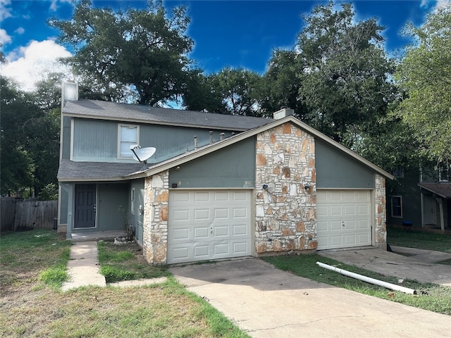 front facade with a garage