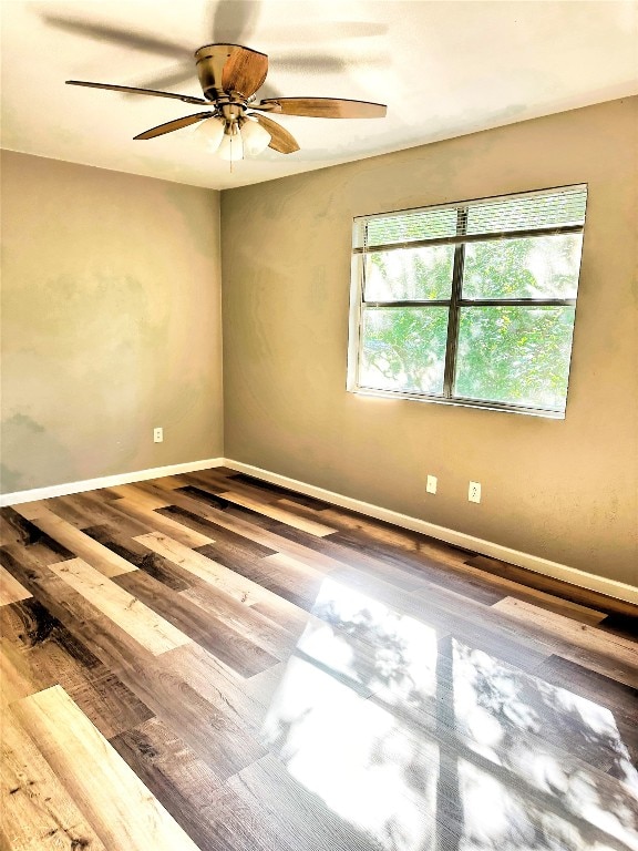 empty room with ceiling fan and wood-type flooring