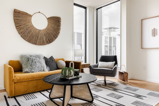 living area with light hardwood / wood-style flooring